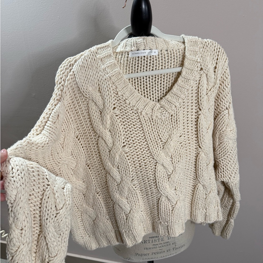 Altar’d State Cream Cable Knit Sweater - Picture 2 of 3